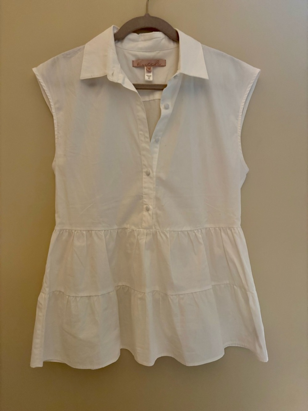 Hutch Frankie White Sleeveless Tiered Poplin Collared Blouse - sz M